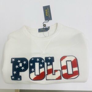 Ralph Lauren White Polo with USA Red and Blue Flag Design